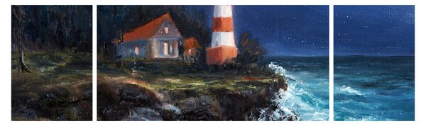 Obraz - Latarnia morska na brzegu oceanu, akwarela (170x50 cm)