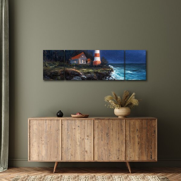 Obraz - Latarnia morska na brzegu oceanu, akwarela (170x50 cm)