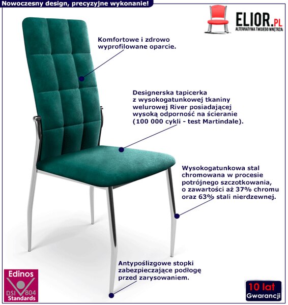 Zielone nowoczesne pikowane krzesło glamour R2-E98