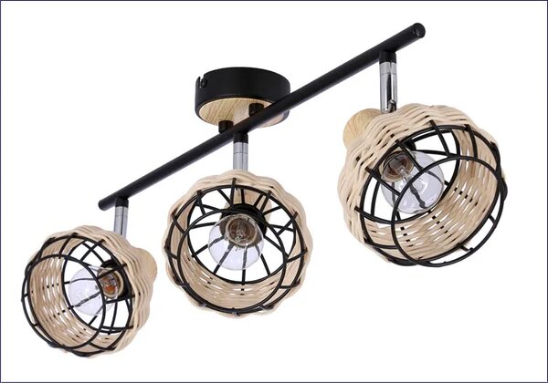 Potrójna lampa sufitowa do kuchni w stylu boho czarny + drewniany - Z057 N5-D67