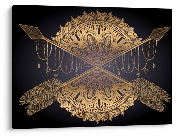 Obraz - Złota mandala ze strzałkami (70x50 cm)