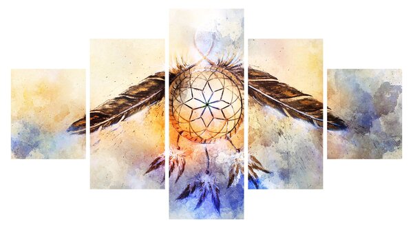 Obraz - Łapacz snów z piórami (125x70 cm)