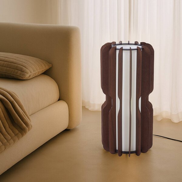 Lampa stojąca Juneta Lucande, ciemne drewno, salon / jadalnia, drewno, skandynawski