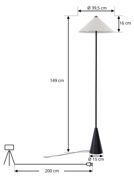 Lampa stojąca Norvik Lindby, czarny, salon / jadalnia, metal, nowoczesny