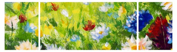 Obraz kwitnącej łąki, obraz olejny (170x50 cm)