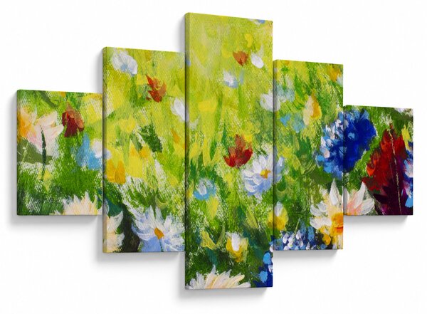 Obraz kwitnącej łąki, obraz olejny (125x70 cm)