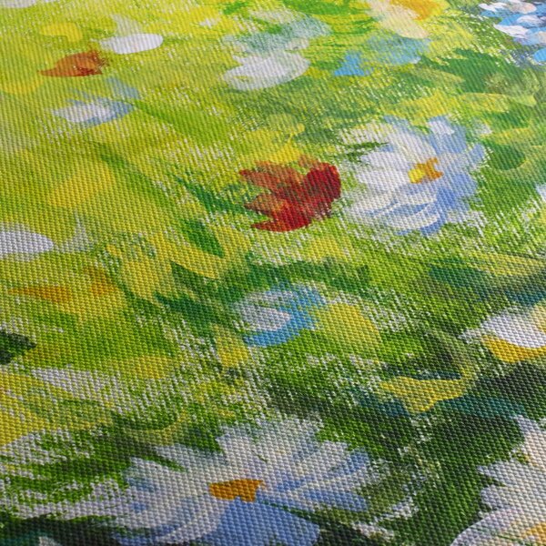 Obraz kwitnącej łąki, obraz olejny (170x50 cm)