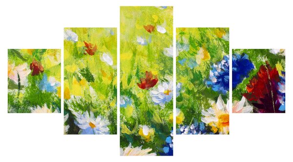 Obraz kwitnącej łąki, obraz olejny (125x70 cm)