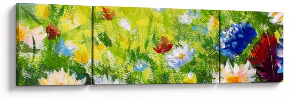 Obraz kwitnącej łąki, obraz olejny (170x50 cm)