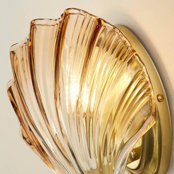 Searchlight Kinkiet Shell, możliwość ściemniania, kremowy / amber, łazienka, szkło