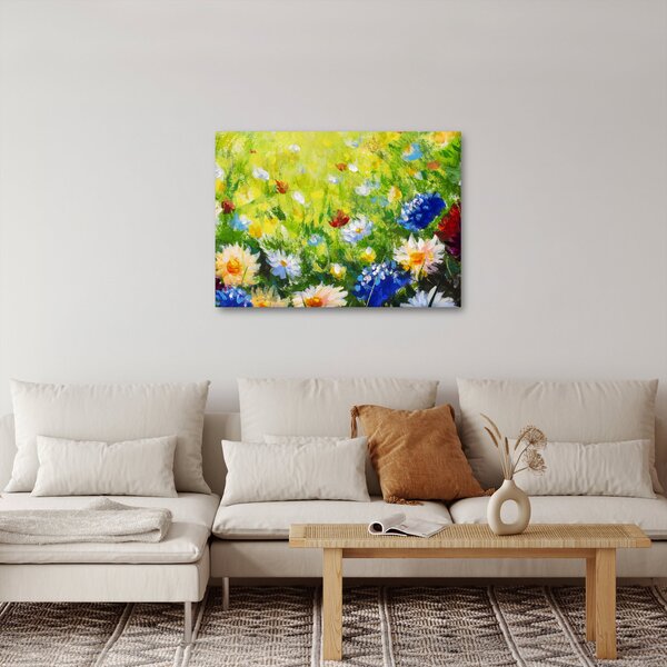 Obraz kwitnącej łąki, obraz olejny (70x50 cm)