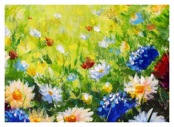 Obraz kwitnącej łąki, obraz olejny (70x50 cm)