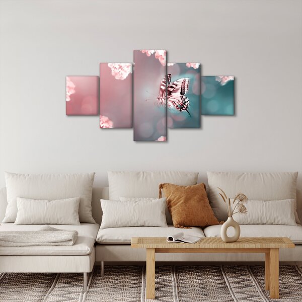 Obraz - Motyl wśród kwiatów (125x70 cm)