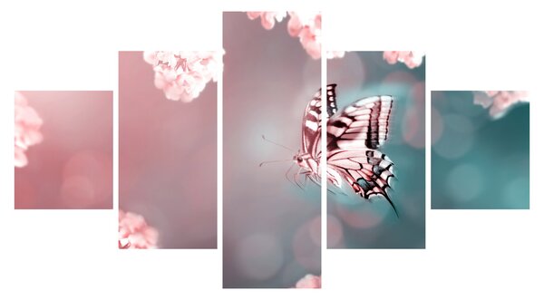 Obraz - Motyl wśród kwiatów (125x70 cm)