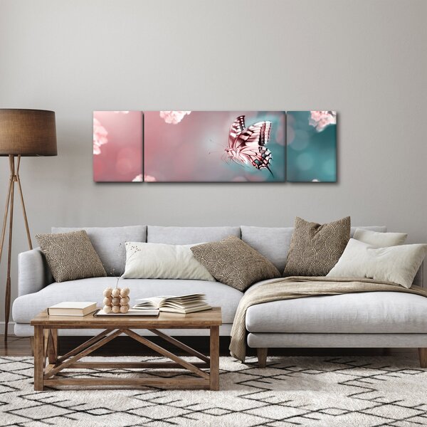 Obraz - Motyl wśród kwiatów (170x50 cm)