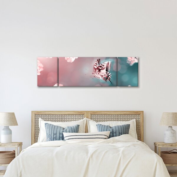 Obraz - Motyl wśród kwiatów (170x50 cm)