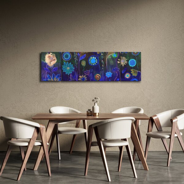 Obraz ciemnoniebieskich kwiatów (170x50 cm)
