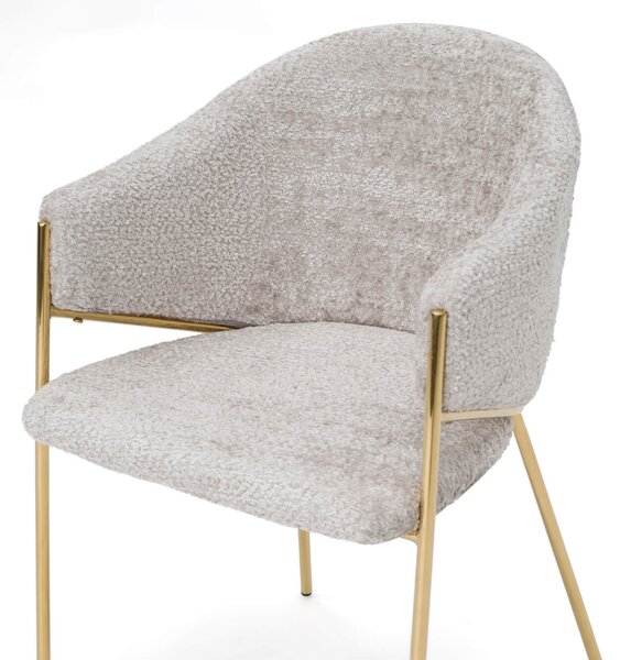 MebleMWM Krzesło Glamour DC-890-1 | jasny beż | boucle | złote nogi | OUTLET