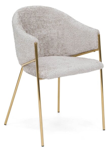 MebleMWM Krzesło Glamour DC-890-1 | jasny beż | boucle | złote nogi | OUTLET