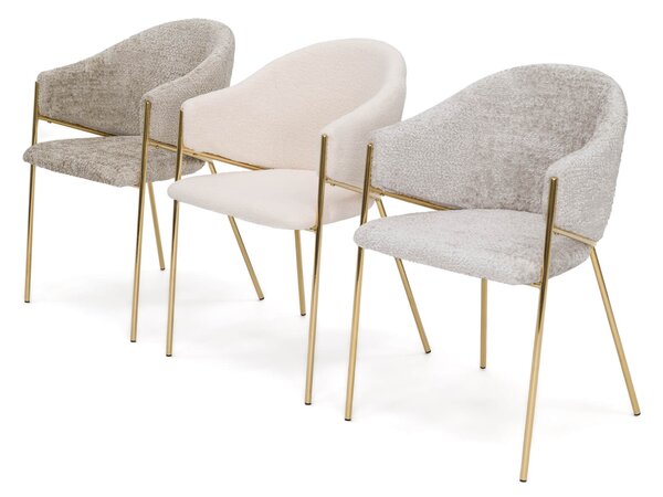 MebleMWM Krzesło Glamour DC-890-1 | jasny beż | boucle | złote nogi | OUTLET
