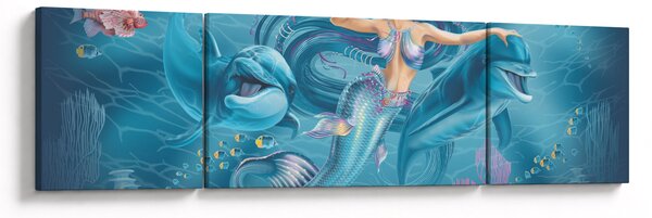 Obraz - Syrenka z delfinami (170x50 cm)