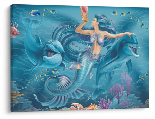 Obraz - Syrenka z delfinami (70x50 cm)