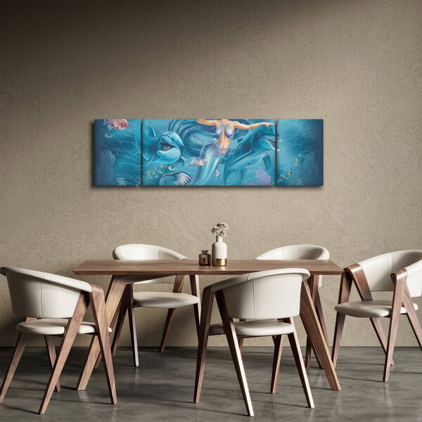 Obraz - Syrenka z delfinami (170x50 cm)