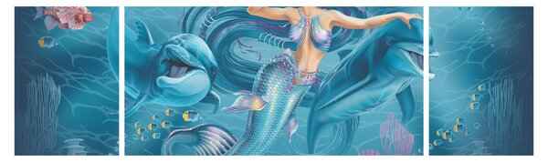 Obraz - Syrenka z delfinami (170x50 cm)