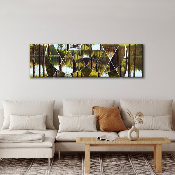 Obraz - Geometryczny kolaż na tle nordyckich lasów (170x50 cm)