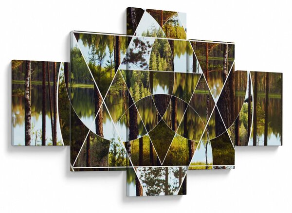 Obraz - Geometryczny kolaż na tle nordyckich lasów (125x70 cm)