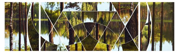 Obraz - Geometryczny kolaż na tle nordyckich lasów (170x50 cm)