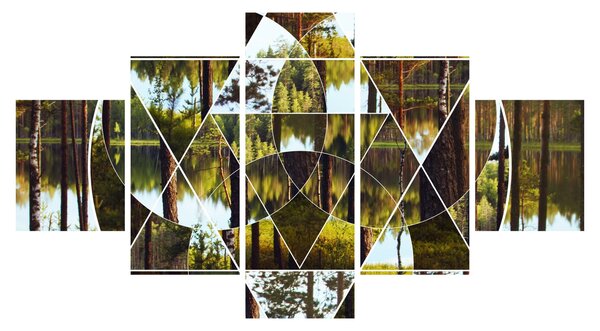 Obraz - Geometryczny kolaż na tle nordyckich lasów (125x70 cm)