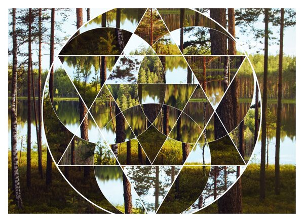 Obraz - Geometryczny kolaż na tle nordyckich lasów (70x50 cm)