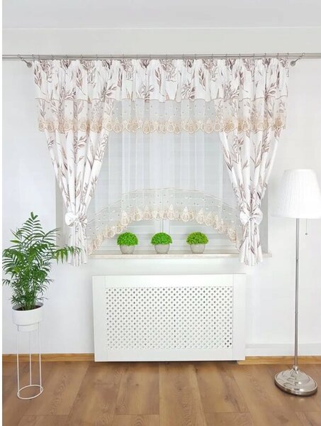 Firana gotowa z modnym wzorem brÄ zowych liÅci