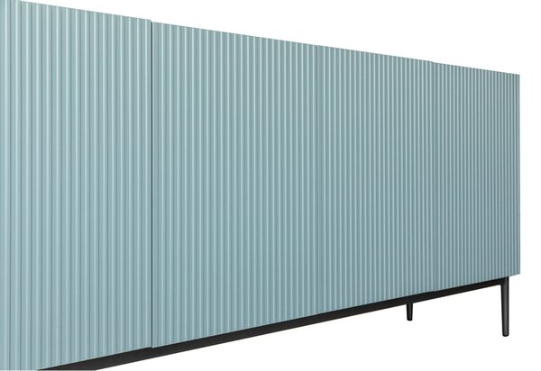Komoda Nicole 200 cm czterodrzwiowa z ryflowanym frontem - szałwia / czarne nóżki - Limitowana oferta