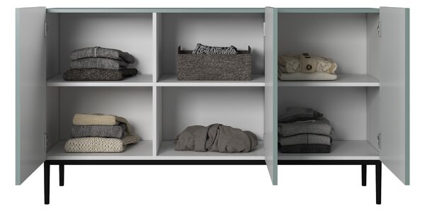 Komoda Nicole 150 cm trzydrzwiowa z ryflowanym frontem - szałwia / czarne nóżki - Limitowana oferta