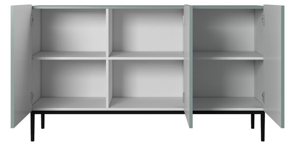Komoda Nicole 150 cm trzydrzwiowa z ryflowanym frontem - szałwia / czarne nóżki - Limitowana oferta