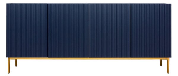 Komoda Nicole 200 cm z ryflowanym frontem i metalowymi nogami - granat / złote nóżki - Limitowana oferta