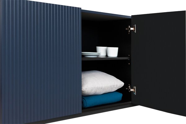 Komoda Nicole 200 cm z ryflowanym frontem i metalowymi nogami - granat / złote nóżki - Limitowana oferta