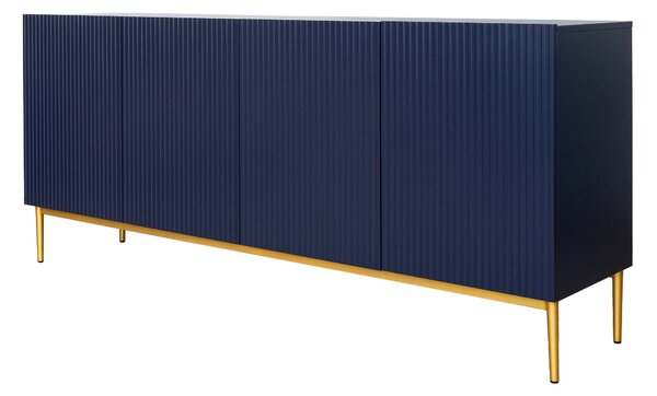 Komoda Nicole 200 cm z ryflowanym frontem i metalowymi nogami - granat / złote nóżki - Limitowana oferta