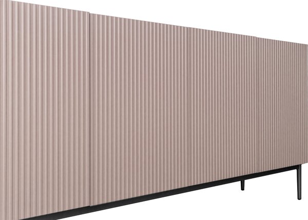 Komoda Nicole 200 cm czterodrzwiowa z ryflowanym frontem - antyczny róż / czarne nóżki - Limitowana oferta