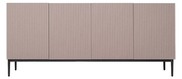 Komoda Nicole 200 cm czterodrzwiowa z ryflowanym frontem - antyczny róż / czarne nóżki - Limitowana oferta