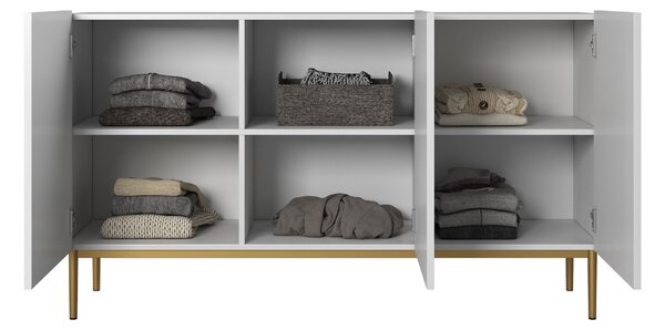 Komoda Nicole 150 cm - biały mat / złote nóżki