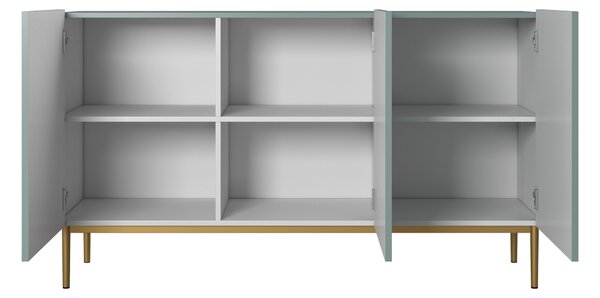 Komoda Nicole 150 cm trzydrzwiowa z ryflowanym frontem - szałwia / złote nóżki - Limitowana oferta
