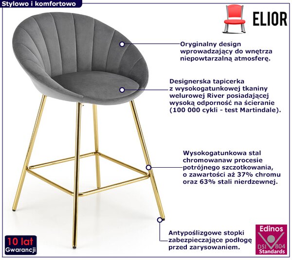 Szary tapicerowany hoker welurem w stylu glamour K3-N79