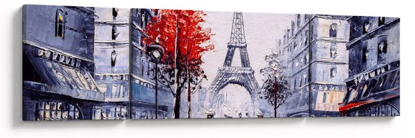 Obraz ulicy w Paryżu, obraz olejny (170x50 cm)