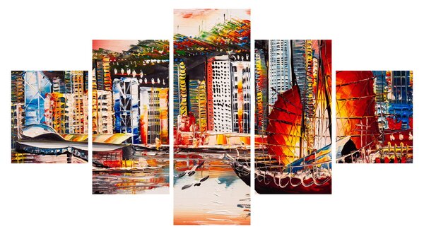Obraz - Victoria Harbor, Hong Kong, obraz olejny (125x70 cm)