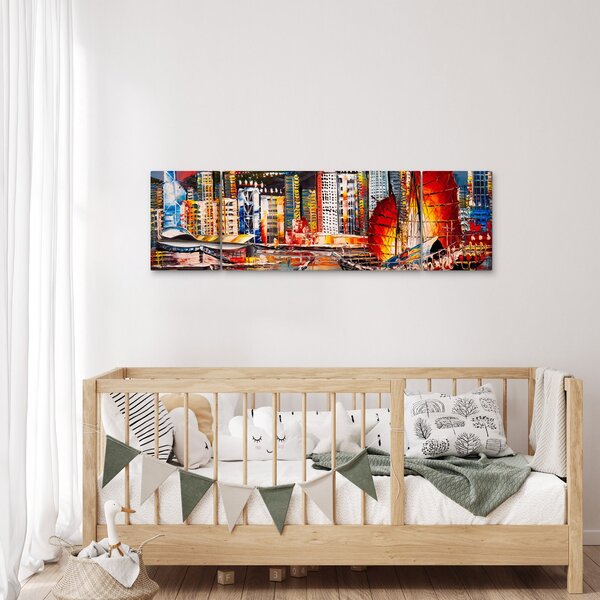 Obraz - Victoria Harbor, Hong Kong, obraz olejny (170x50 cm)