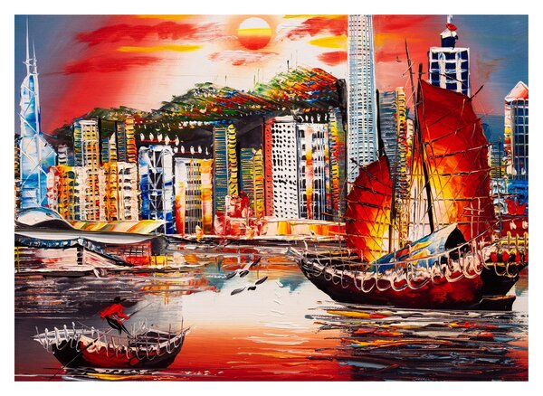 Obraz - Victoria Harbor, Hong Kong, obraz olejny (70x50 cm)