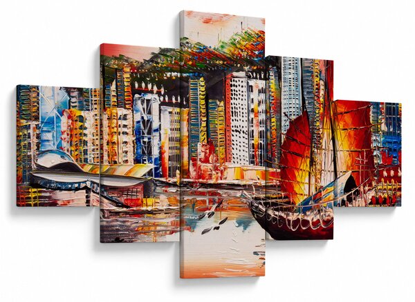 Obraz - Victoria Harbor, Hong Kong, obraz olejny (125x70 cm)